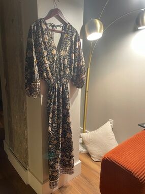 Carly Jean Los Angeles Earthy Floral Maxi Dress - Black & Mustard Boho